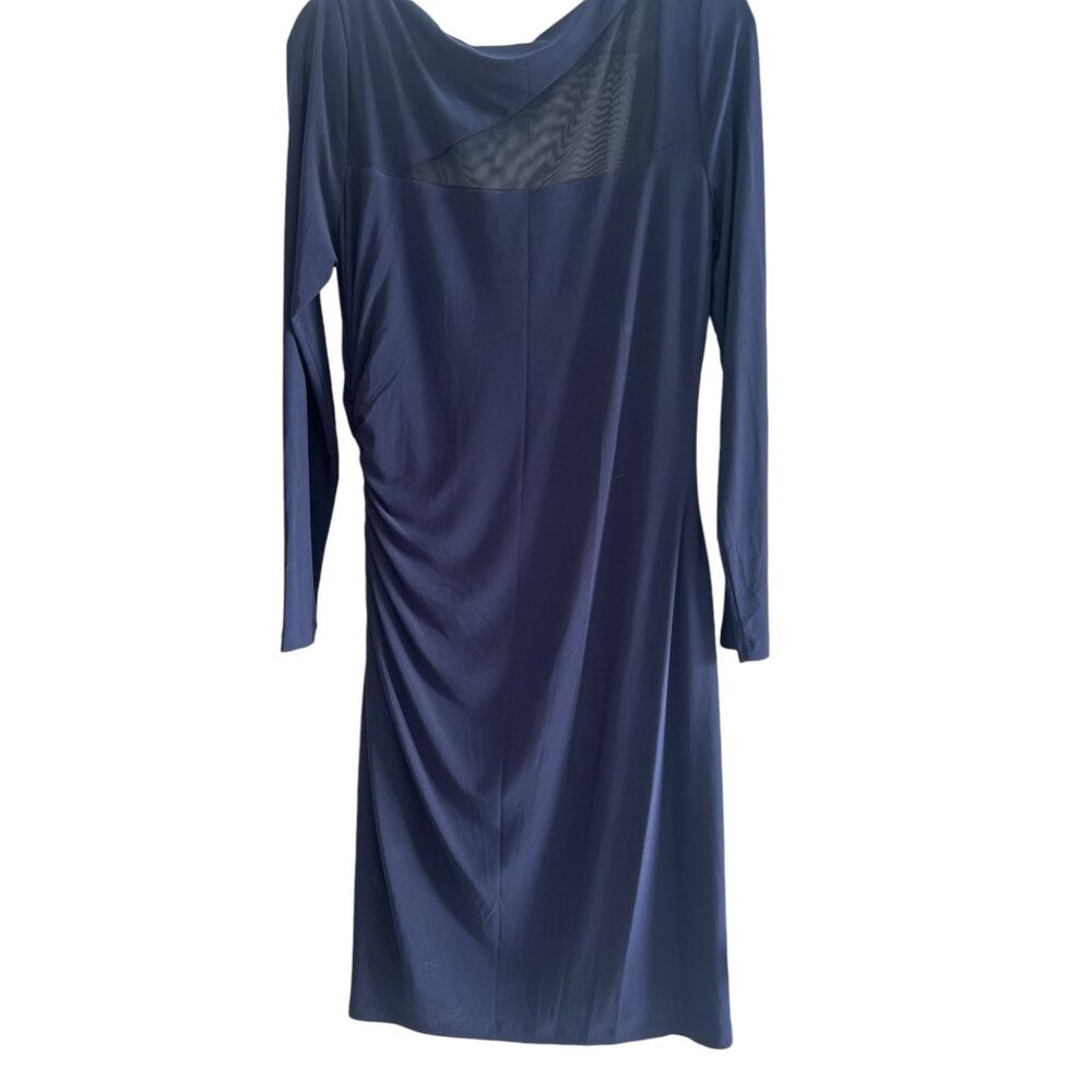 LAUREN Ralph Lauren Size 12 Ruched Navy Blue Dress with Netted Detail